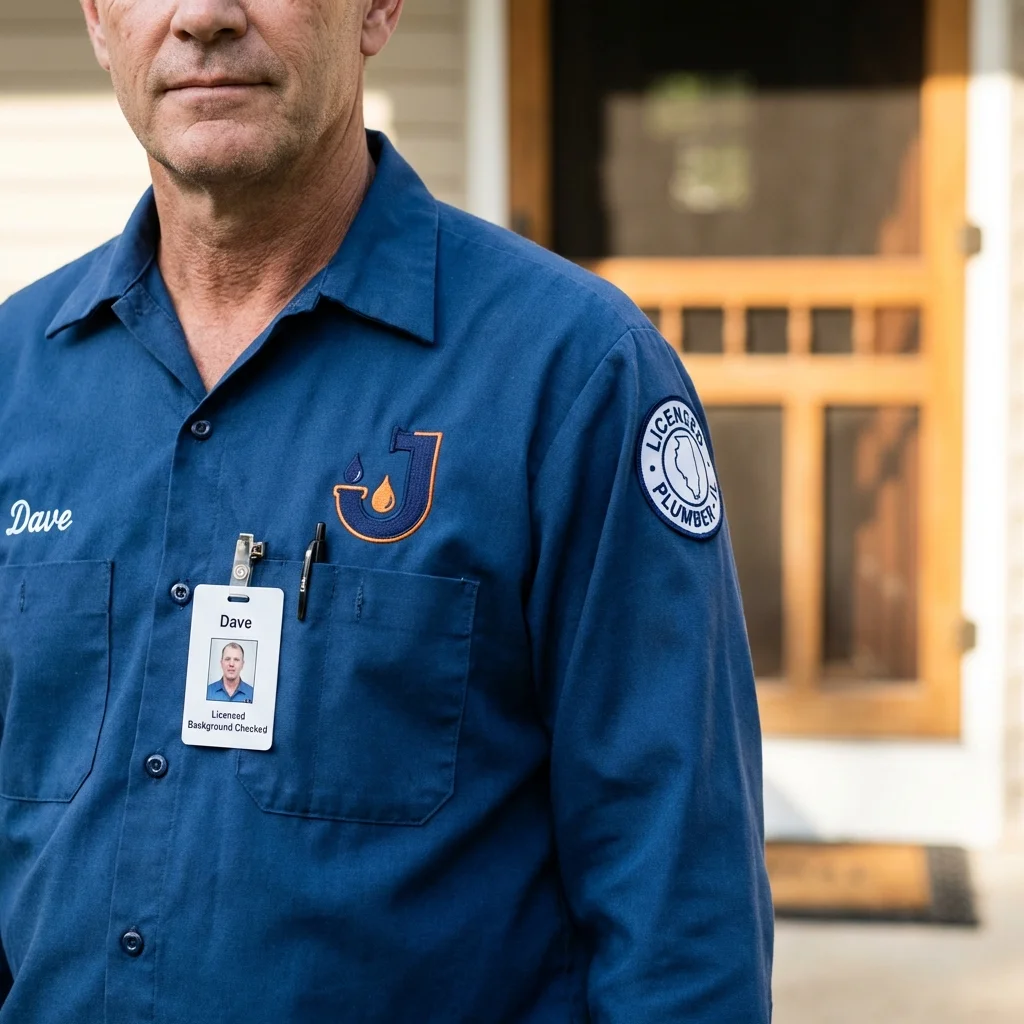 Licensed plumber showing ID badge in Midland City, AL