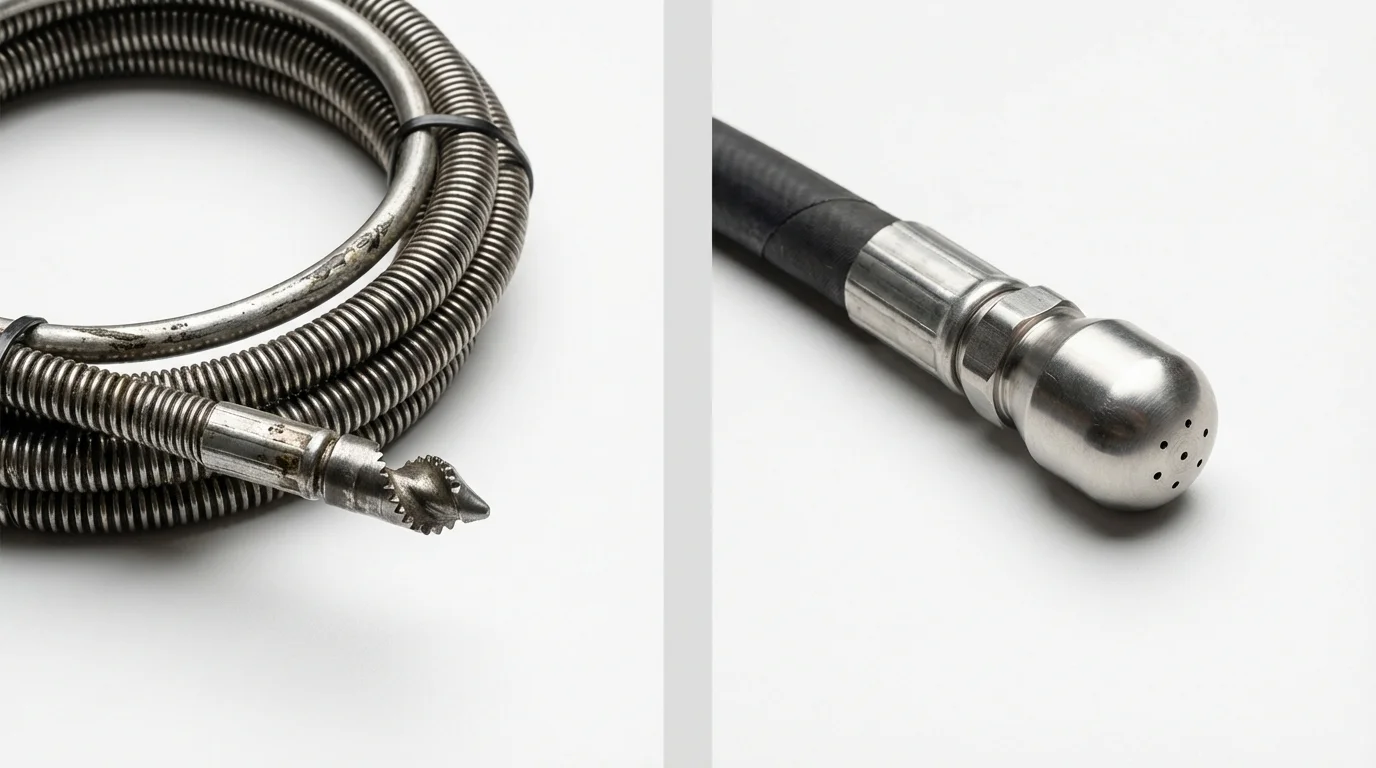 Drain snake cable and hydro jetting nozzle used for drain cleaning in Midland City, AL