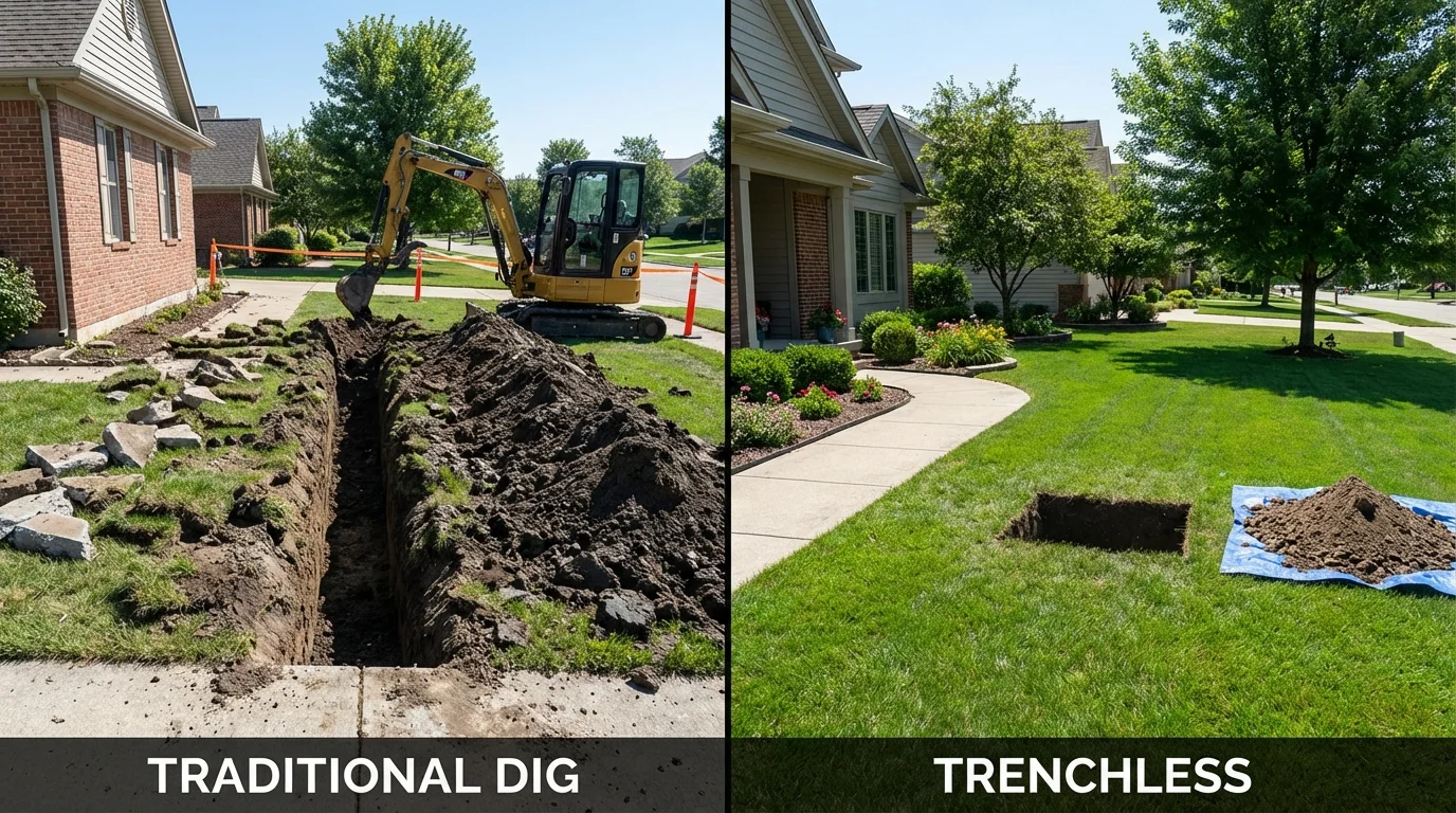 Trenchless sewer repair with minimal yard damage versus traditional excavation in Midland City, AL
